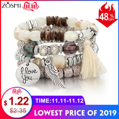 amazing price Crystal Bead Bracelets for Women Vintage Bracelet Female Tassel Natural Stone Charms Wristband pulseira feminina